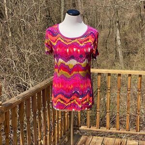 Oleg Cassini Sports Rayon/Cotton Gold Accent Top